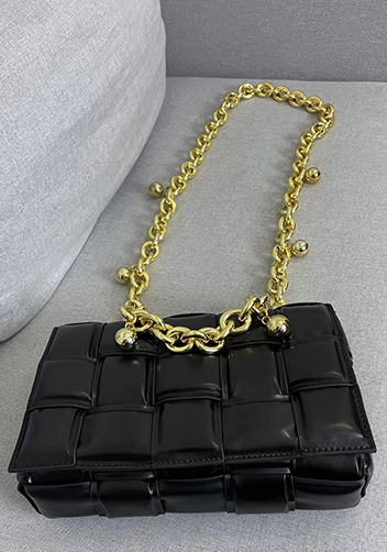 Mia Leather Balls Chain Medium Shoulder Bag Black