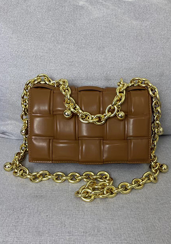 Mia Leather Balls Chain Medium Shoulder Bag Camel