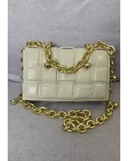 Mia Leather Balls Chain Medium Shoulder Bag Cream