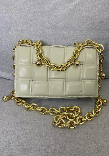 Mia Leather Balls Chain Medium Shoulder Bag Cream