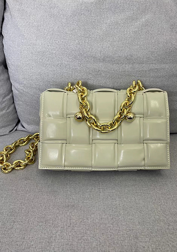 Mia Leather Balls Chain Medium Shoulder Bag Cream