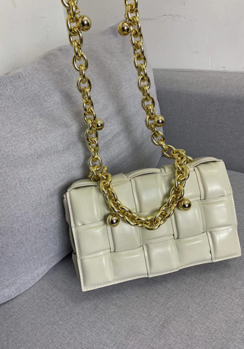 Mia Leather Balls Chain Medium Shoulder Bag Cream