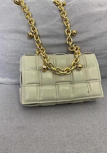 Mia Leather Balls Chain Medium Shoulder Bag Cream