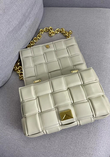 Mia Leather Balls Chain Medium Shoulder Bag Cream