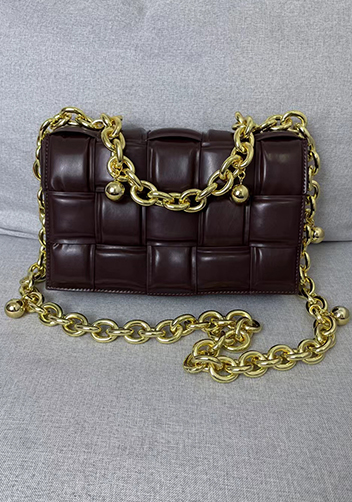 Mia Leather Balls Chain Medium Shoulder Bag Choco