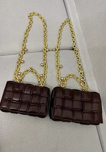 Mia Leather Balls Chain Medium Shoulder Bag Choco