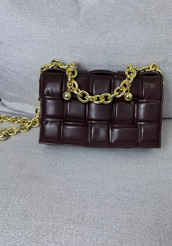 Mia Leather Balls Chain Medium Shoulder Bag Choco