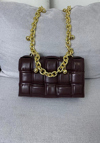 Mia Leather Balls Chain Medium Shoulder Bag Choco
