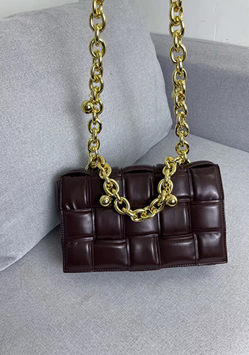 Mia Leather Balls Chain Medium Shoulder Bag Choco