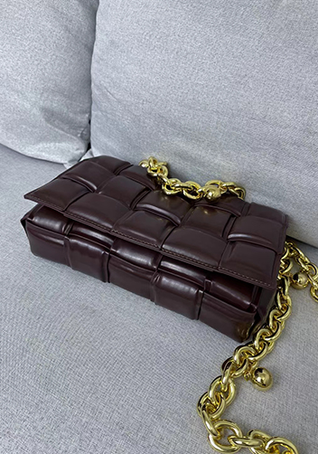 Mia Leather Balls Chain Medium Shoulder Bag Choco