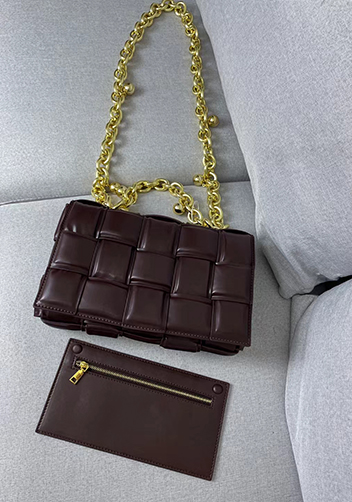 Mia Leather Balls Chain Medium Shoulder Bag Choco