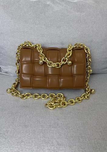 Mia Leather Balls Chain Small Shoulder Bag Camel