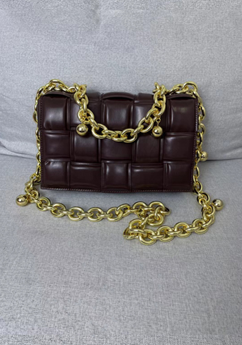 Mia Leather Balls Chain Small Shoulder Bag Choco