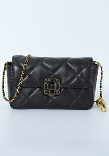 Adele Gemstone Flap Bag Black