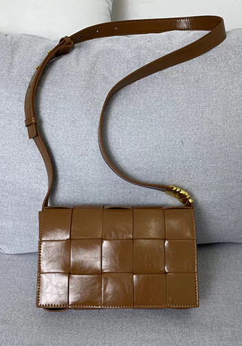 Mia Square Brushed Leather Hardware Shoulder Bag Camel