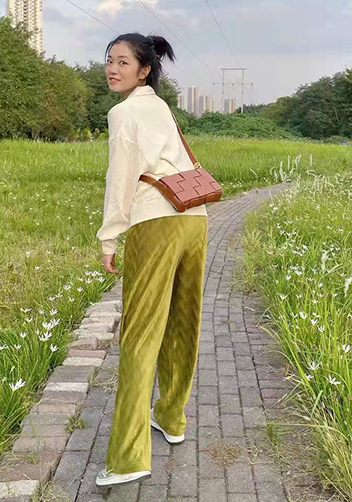 Mia Square Brushed Leather Hardware Shoulder Bag Camel