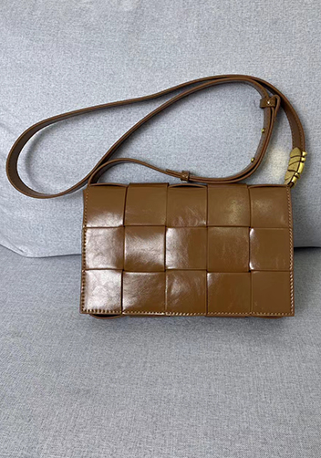 Mia Square Brushed Leather Hardware Shoulder Bag Camel