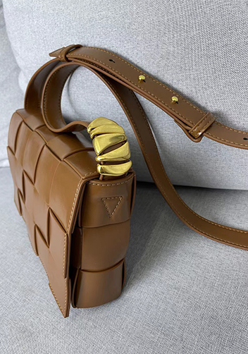 Mia Square Brushed Leather Hardware Shoulder Bag Camel