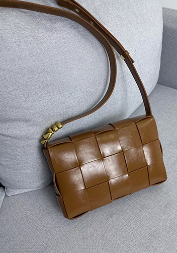 Mia Square Brushed Leather Hardware Shoulder Bag Camel
