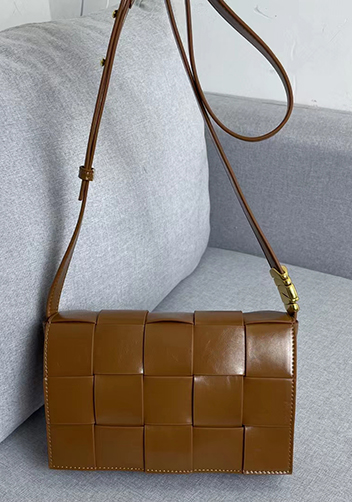 Mia Square Brushed Leather Hardware Shoulder Bag Camel