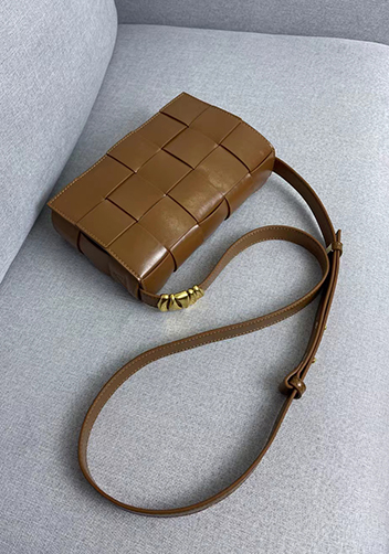 Mia Square Brushed Leather Hardware Shoulder Bag Camel