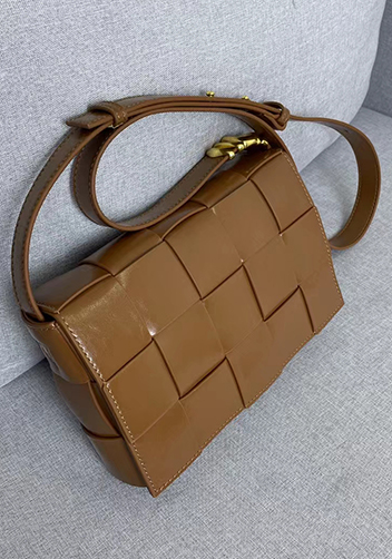 Mia Square Brushed Leather Hardware Shoulder Bag Camel
