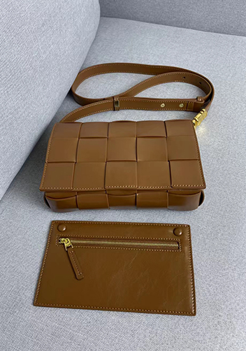 Mia Square Brushed Leather Hardware Shoulder Bag Camel