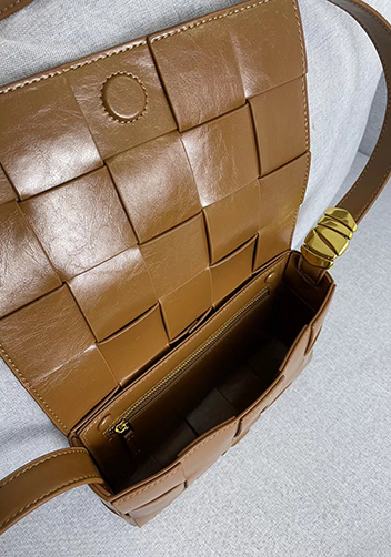 Mia Square Brushed Leather Hardware Shoulder Bag Camel