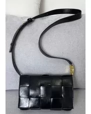 Mia Square Brushed Leather Hardware Shoulder Bag Black