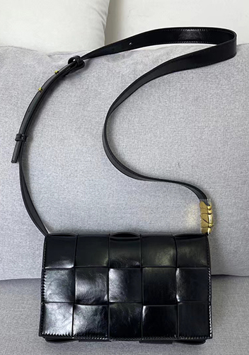 Mia Square Brushed Leather Hardware Shoulder Bag Black