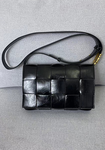 Mia Square Brushed Leather Hardware Shoulder Bag Black