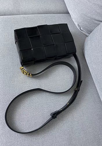 Mia Square Brushed Leather Hardware Shoulder Bag Black