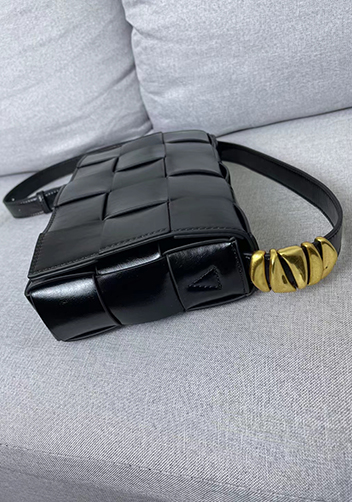 Mia Square Brushed Leather Hardware Shoulder Bag Black