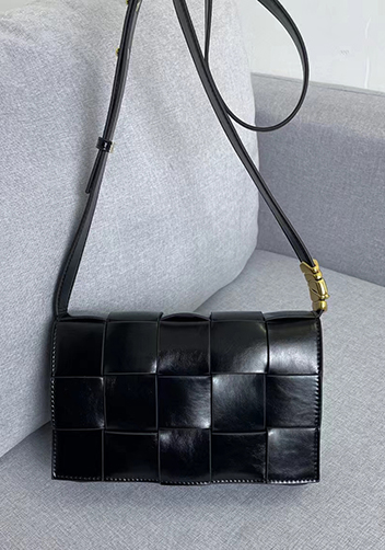 Mia Square Brushed Leather Hardware Shoulder Bag Black