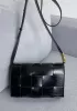 Mia Square Brushed Leather Hardware Shoulder Bag Black