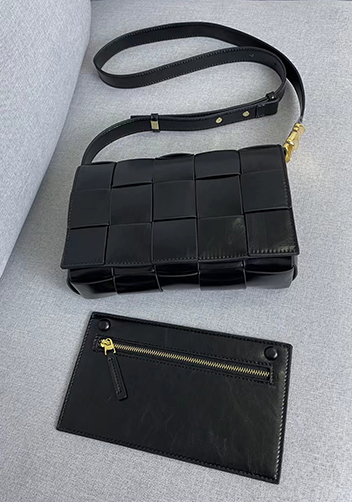 Mia Square Brushed Leather Hardware Shoulder Bag Black