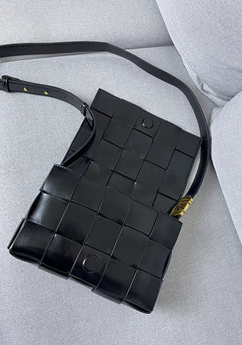 Mia Square Brushed Leather Hardware Shoulder Bag Black