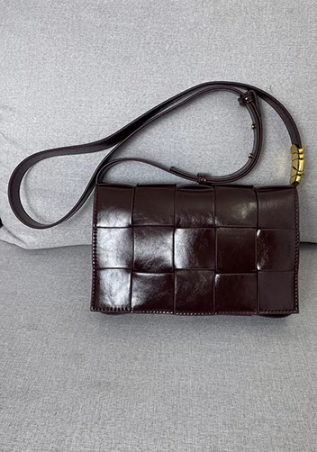 Mia Square Brushed Leather Hardware Shoulder Bag Choco