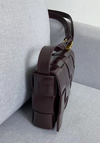 Mia Square Brushed Leather Hardware Shoulder Bag Choco