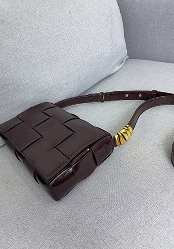 Mia Square Brushed Leather Hardware Shoulder Bag Choco