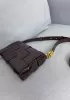 Mia Square Brushed Leather Hardware Shoulder Bag Choco