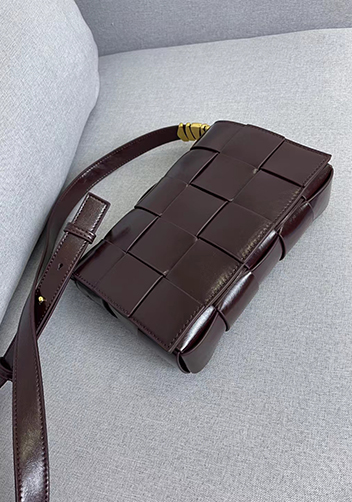 Mia Square Brushed Leather Hardware Shoulder Bag Choco