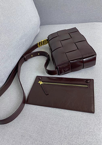 Mia Square Brushed Leather Hardware Shoulder Bag Choco