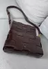 Mia Square Brushed Leather Hardware Shoulder Bag Choco
