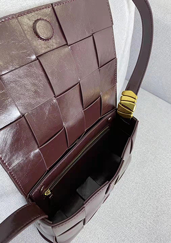 Mia Square Brushed Leather Hardware Shoulder Bag Choco