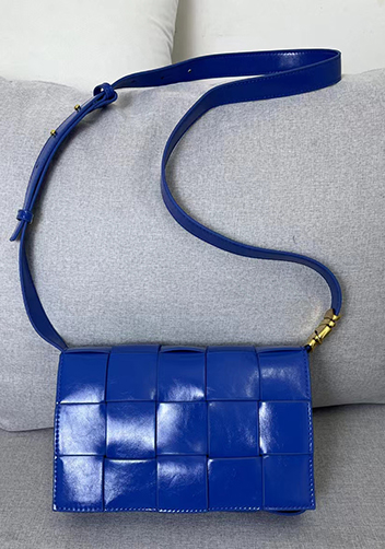Mia Square Brushed Leather Hardware Shoulder Bag Cobalt