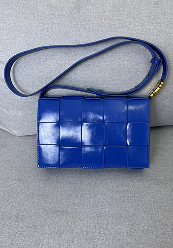 Mia Square Brushed Leather Hardware Shoulder Bag Cobalt