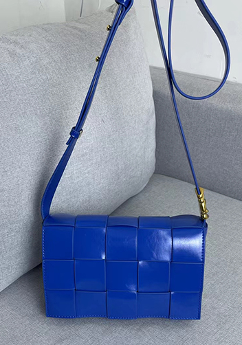 Mia Square Brushed Leather Hardware Shoulder Bag Cobalt