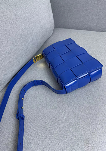Mia Square Brushed Leather Hardware Shoulder Bag Cobalt
