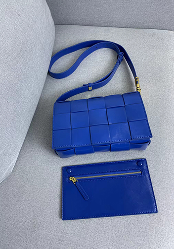 Mia Square Brushed Leather Hardware Shoulder Bag Cobalt